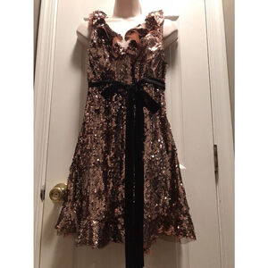 $168 Free People Womens Sequin Siren Mini Dress Ruffle Copper Party Size 4 NEW